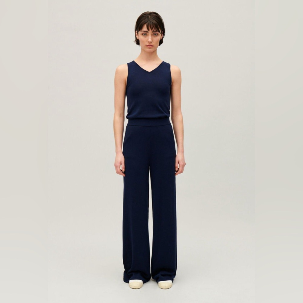 CLAUDIE PIERLOT Silk-Cotton Wide-Leg Knit Pants Women’s in Navy